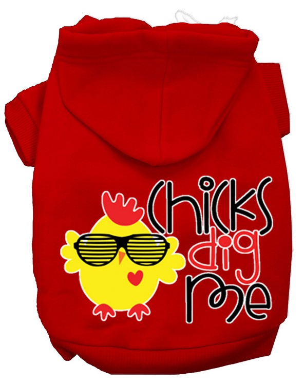 Chicks Dig Me Screen Print Dog Hoodie Red XL